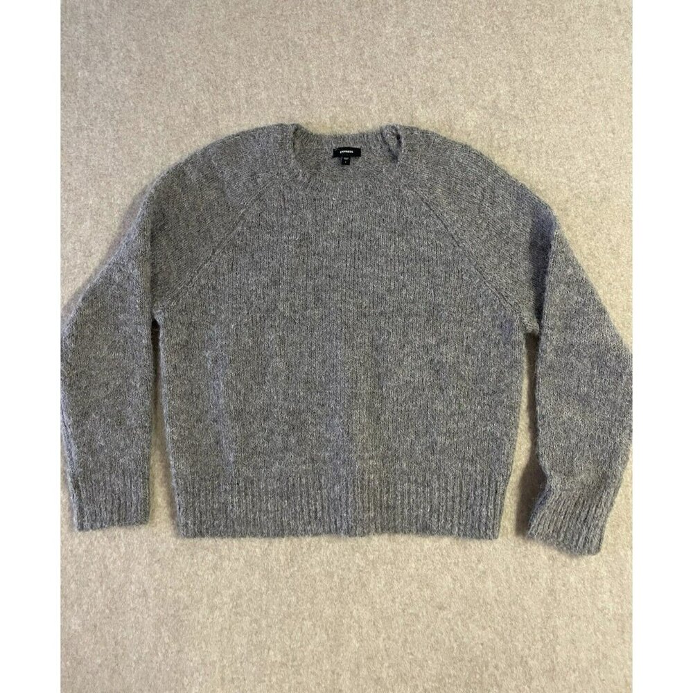 Express Sweater Womens Cropped Small Grey Wool Blend Pullover